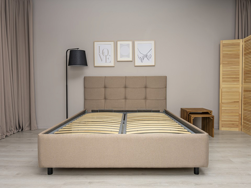 Кровать New Life 80x190 Ткань: Рогожка Тетра Бежевый - Кровать в стиле минимализм с декоративной строчкой