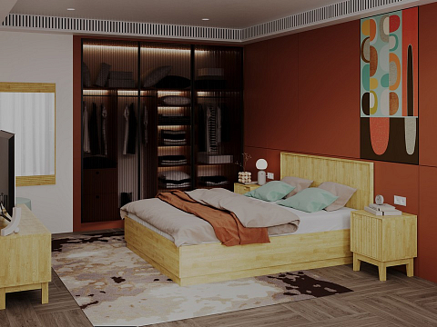 Кровать из массива Tempo с подъемным механизмом - Кровать с ПМ с вертикальной фрезеровкой и декоративным обрамлением изголовья
