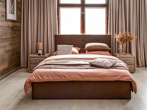 Кровать с мягким изголовьем Forsa - Универсальная кровать с мягким изголовьем, выполненным из рогожки.